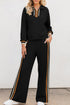 Striped Quarter Zip Contrast Trim Wide Leg Pant Set